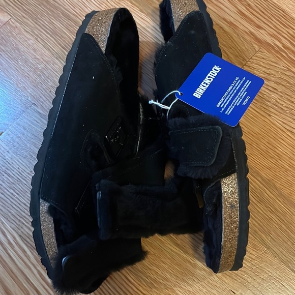 NWT Birkenstock Arizona Shearling Suede Leather Mountain View Black 10 - Picture 7 of 13